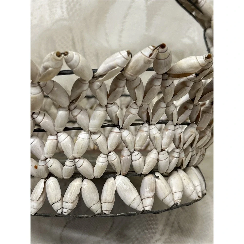 Vintage Antique Snail Shell Basket Souvenir Tijuana Mexico  Hand‎ Painted Metal